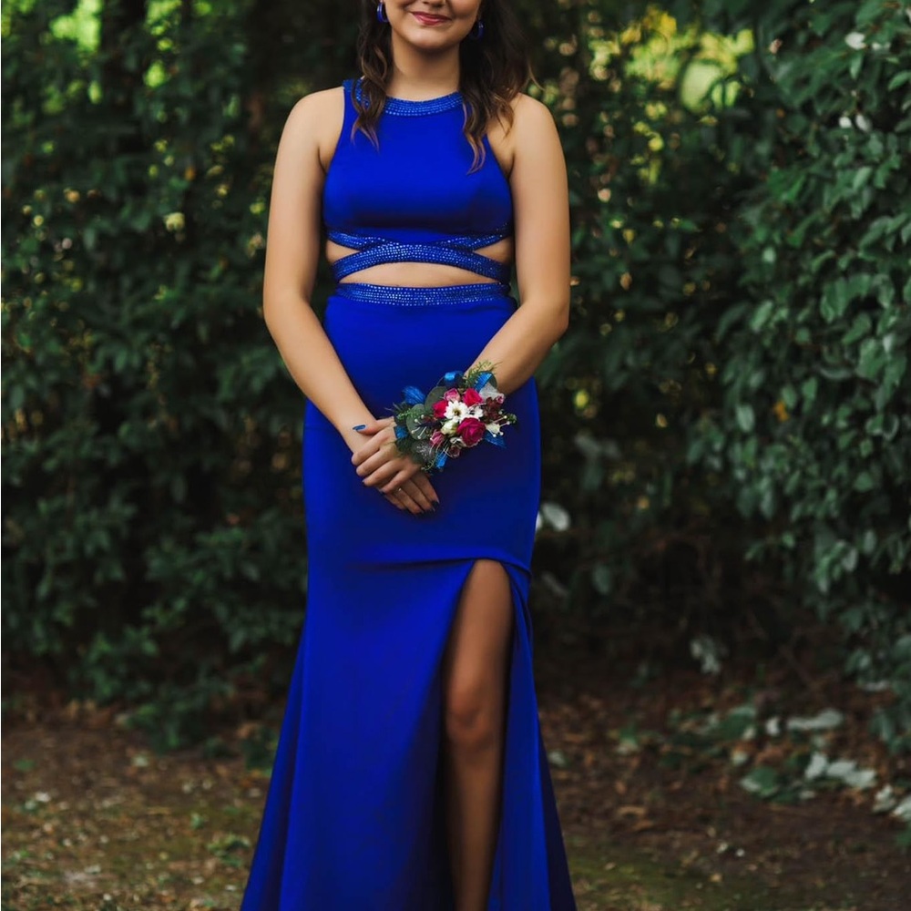 Blue two piece prom dress